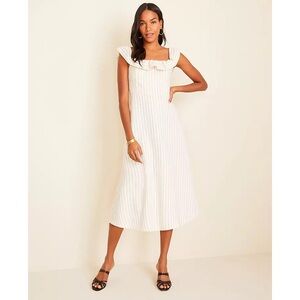 NWT Ann Taylor Pinstripe Ruffle Flare Dress -Petite